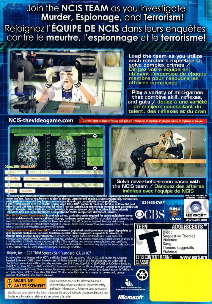 NCIS - Microsoft Xbox 360 (Ubisoft - 1) video game collectible [Barcode 008888526933] - Main Image 2