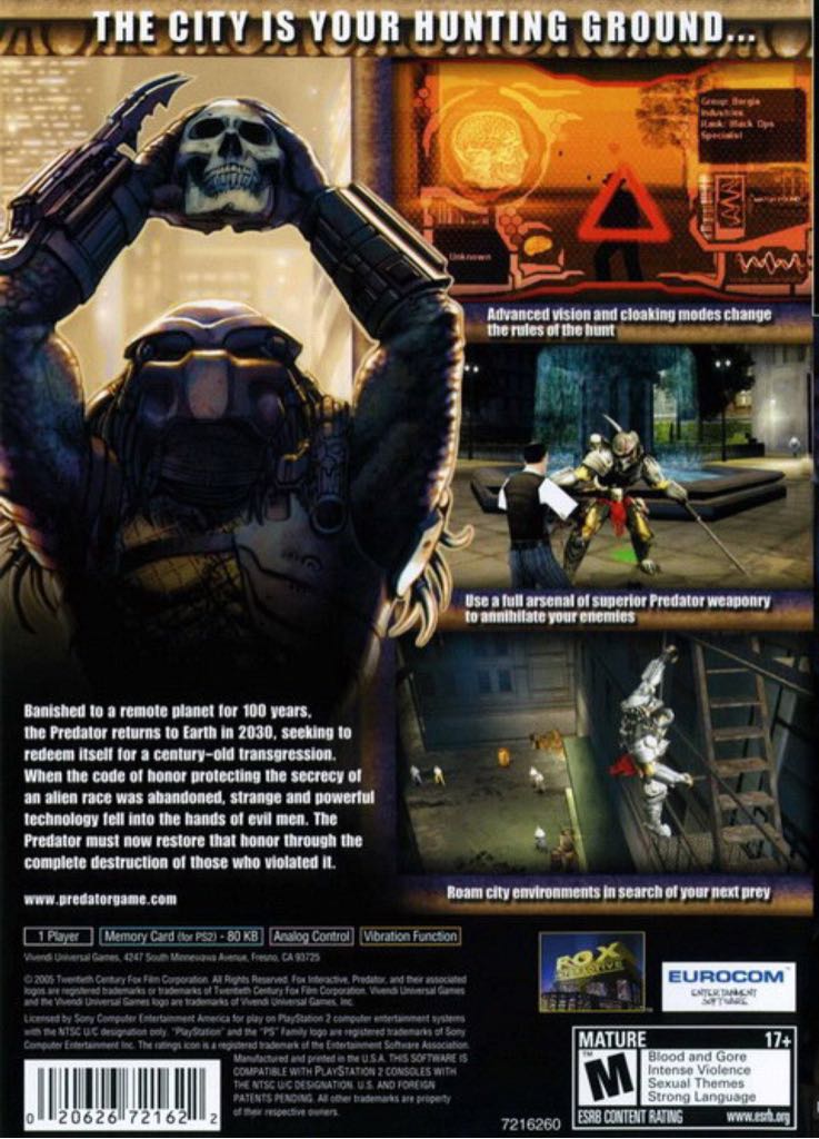 Predator : Concrete Jungle - Sony PlayStation 2 (PS2) (Vivendi Games - 1) video game collectible [Barcode 020626721622] - Main Image 2