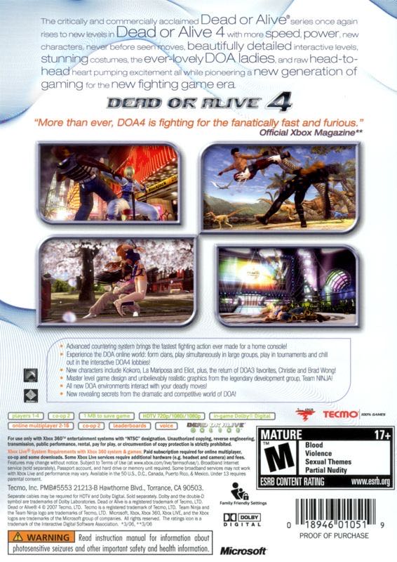 DEAD OR ALIVE 4 - Microsoft Xbox 360 (Tecmo Koei - 2) video game collectible [Barcode 882224079891] - Main Image 2