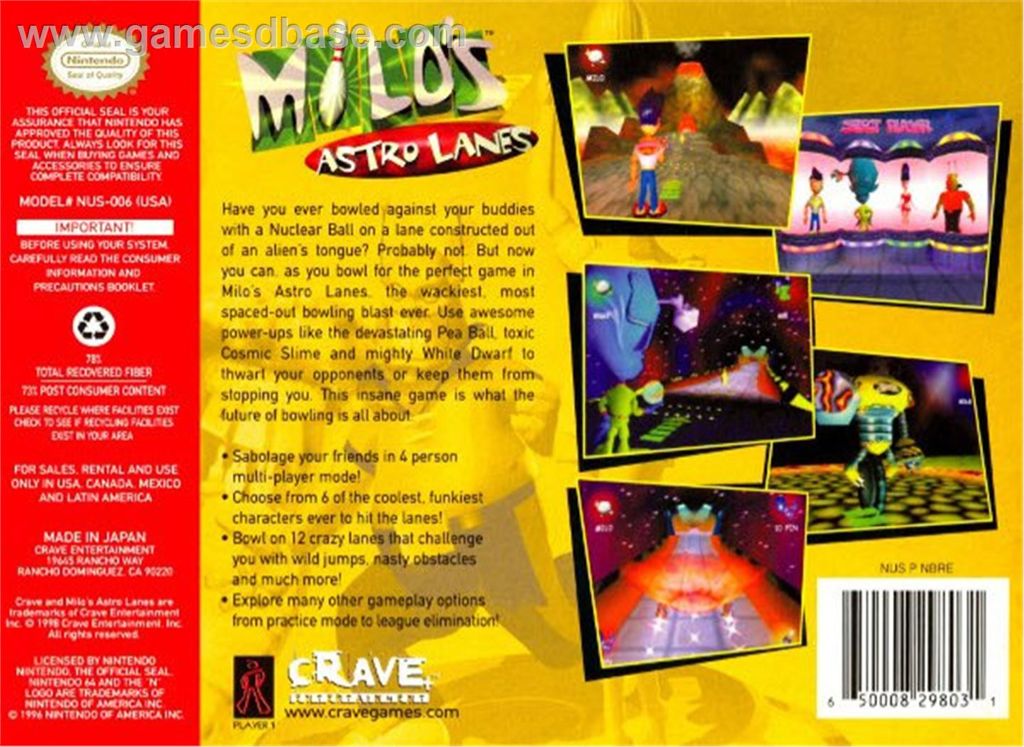 Milo’s Astro Lanes - Nintendo 64 (N64) (Crave Entertainment - 4) video game collectible [Barcode 650008298031] - Main Image 2