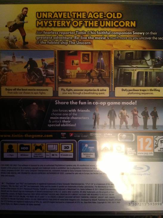 The Adventures of Tintin: The Secret of the Unicorn - Sony PlayStation 3 (PS3) (Ubisoft - 2) video game collectible [Barcode 3307215593998] - Main Image 2