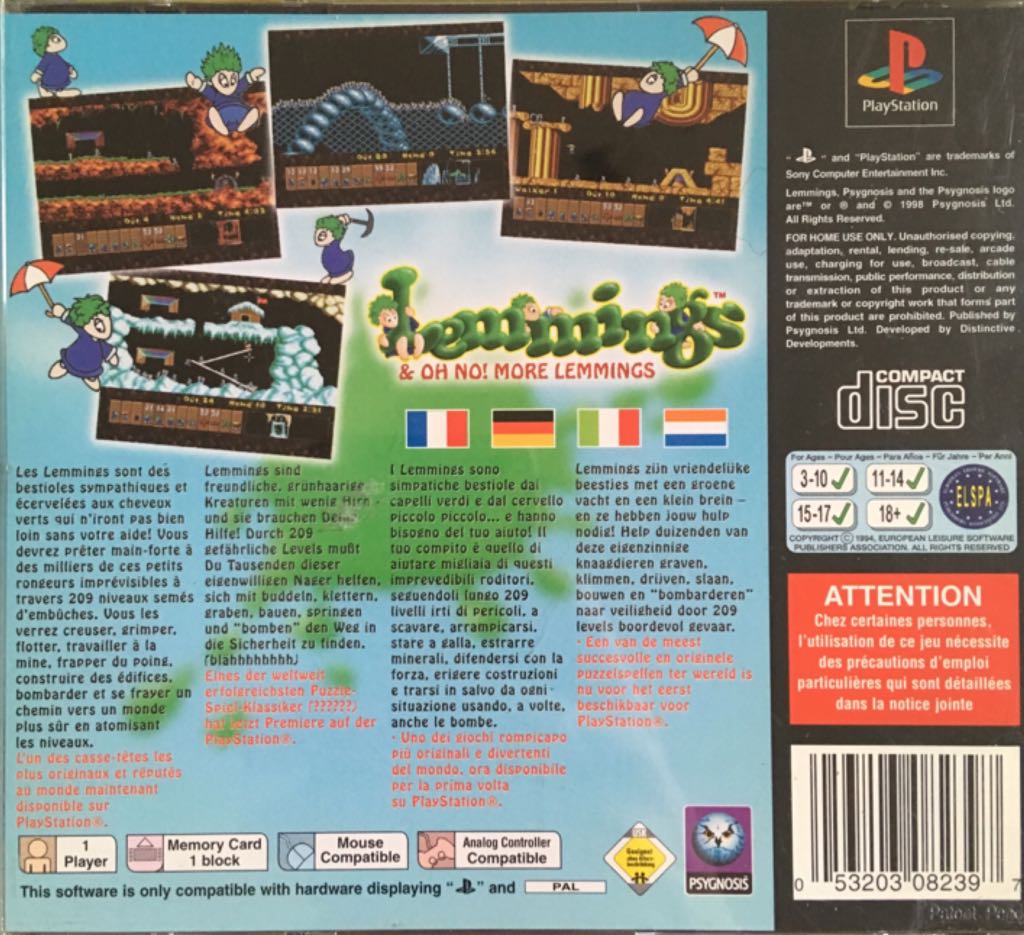 Lemmings & Oh No! More Lemmings - Sony PlayStation (Psygnosis Ltd. - 1) video game collectible [Barcode 053203082397] - Main Image 2