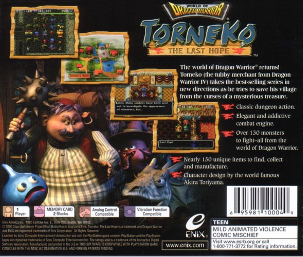 Torneko The Last Hope - Sony PlayStation (Enix - 1) video game collectible [Barcode 695981100049] - Main Image 2