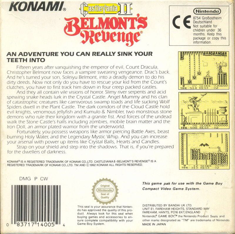 Castlevania 2 Belmont’s Revenge - Nintendo Game Boy (Konami - 1) video game collectible [Barcode 0083717140054] - Main Image 2