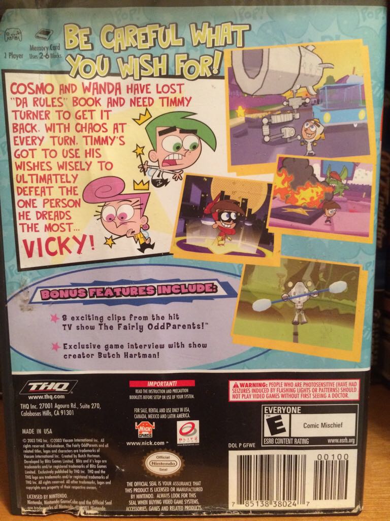 Fairly Odd Parents - Breaking Da Rules - Nintendo GameCube (Nintendo/THQ - 1) video game collectible - Main Image 2