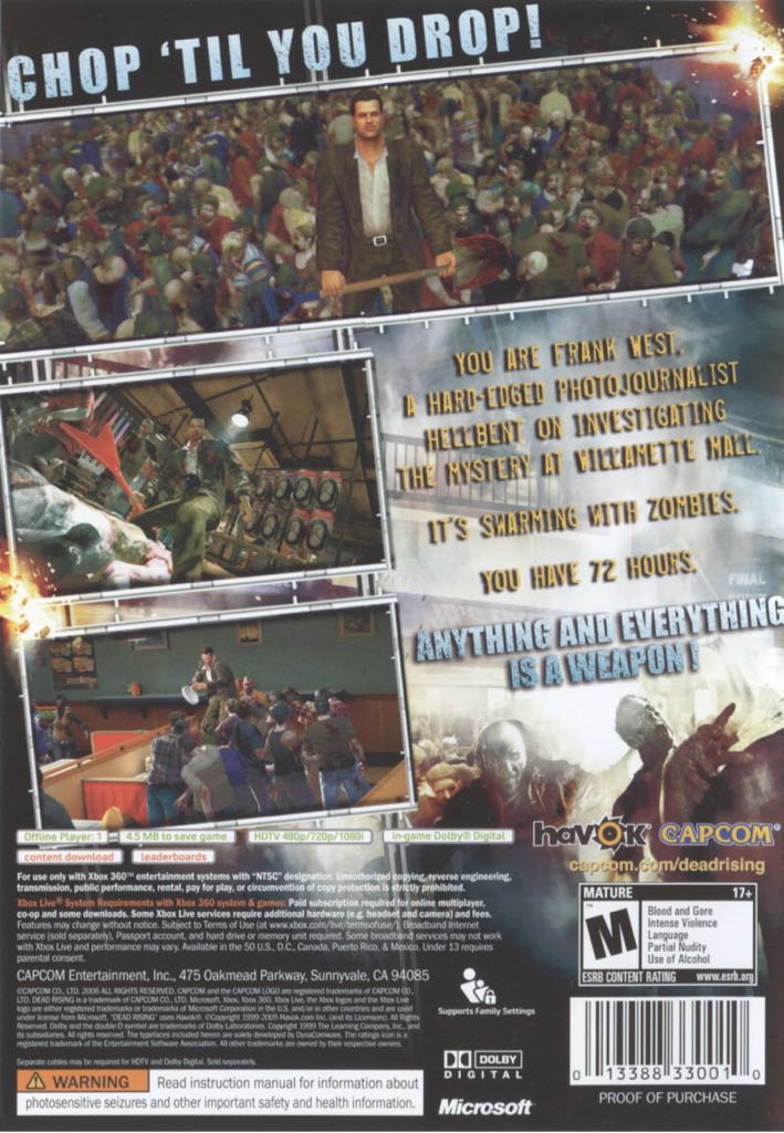 Dead Rising - Microsoft Xbox 360 (Capcom - 1) video game collectible [Barcode 5030942052671] - Main Image 2