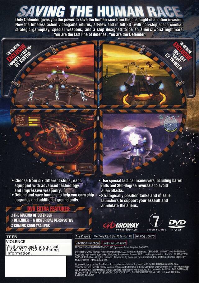 Defender - Sony PlayStation 2 (PS2) (Midway - 1-2) video game collectible [Barcode 031719268535] - Main Image 2