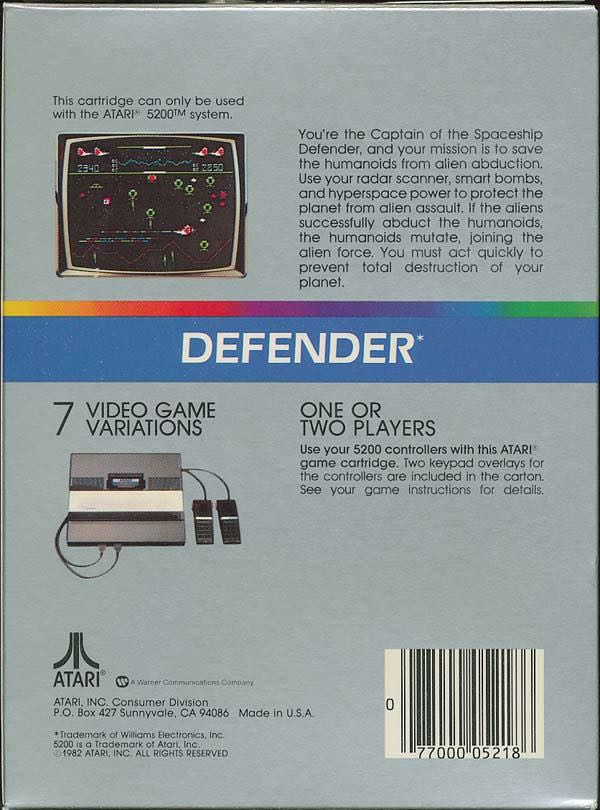 Defender - Atari 2600 (Atari) video game collectible - Main Image 2