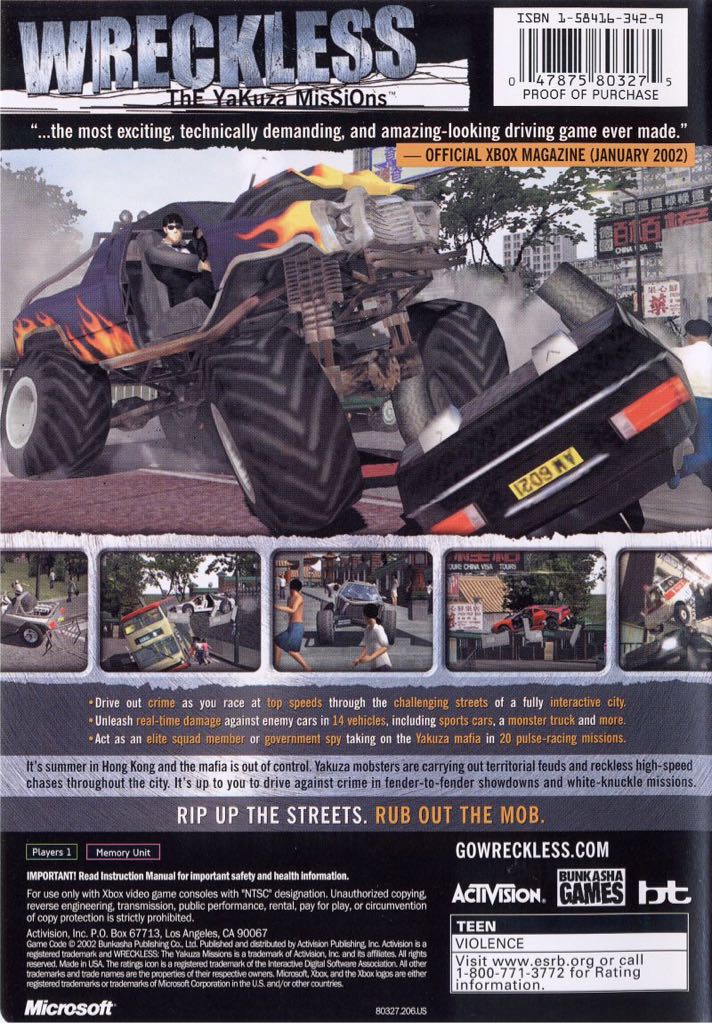 Wreckless: The Yakuza Missions - Microsoft Xbox (1) video game collectible [Barcode 5030917015748] - Main Image 2