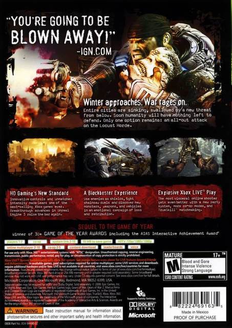 Gears Of War 2 - Microsoft Xbox 360 (Microsoft Game Studios - 1) video game collectible [Barcode 882224720595] - Main Image 2