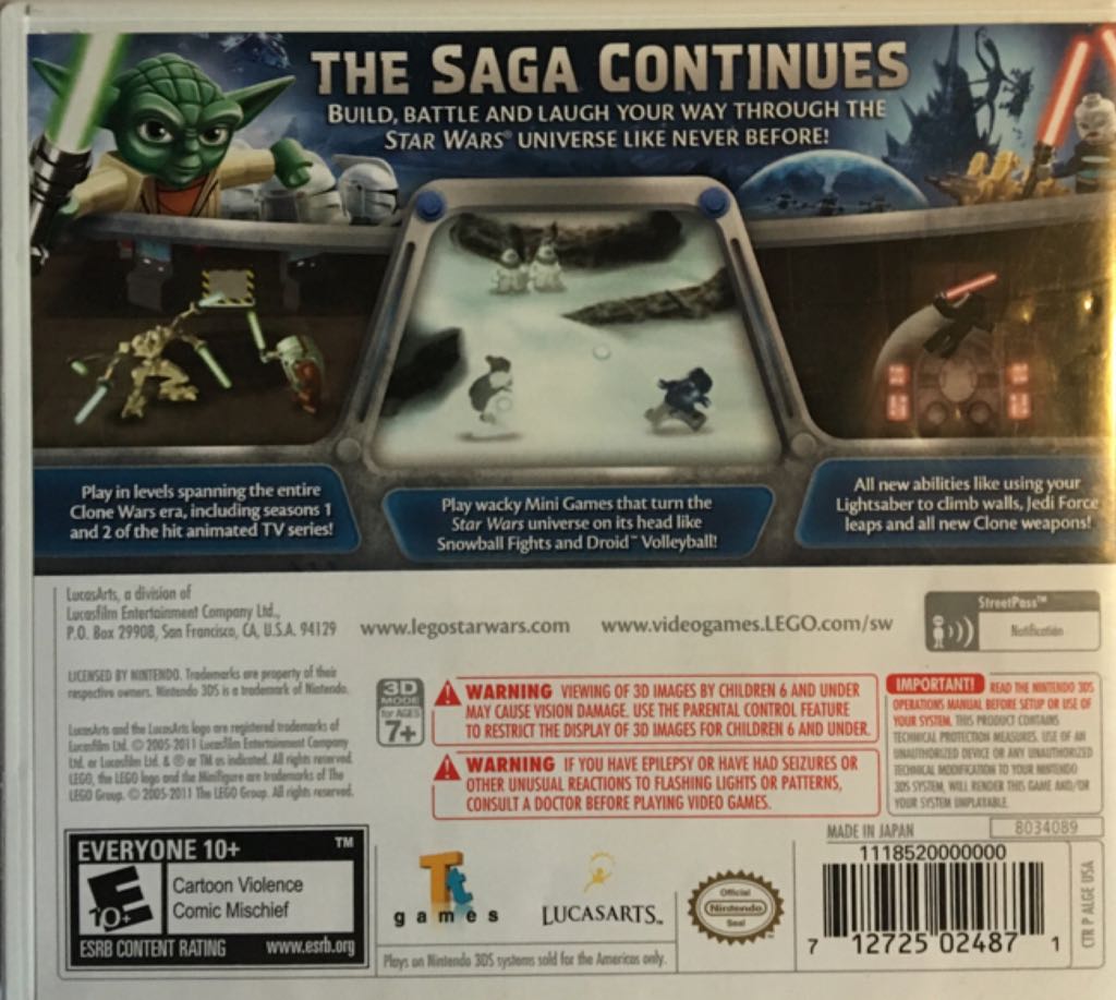 LEGO Star Wars III: The Clone Wars - Nintendo 3DS (LucasArts - 1) video game collectible [Barcode 712725024871] - Main Image 2