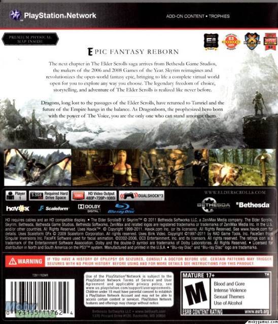 Skyrim - Sony PlayStation 3 (PS3) (Bethesda Softworks - 1) video game collectible [Barcode 0093155141278] - Main Image 2