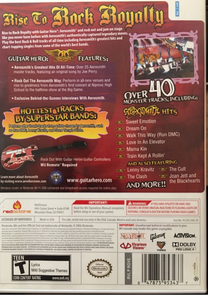 Guitar Hero: Aerosmith - Nintendo Wii (Activision - 2) video game collectible [Barcode 047875953437] - Main Image 2