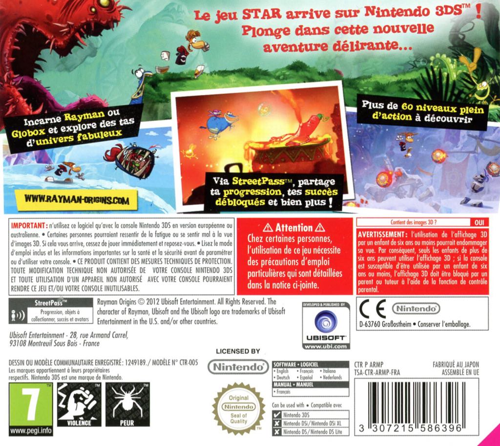 Rayman Origins - Nintendo 3DS (Ubisoft - 1) video game collectible [Barcode 3307215588550] - Main Image 2