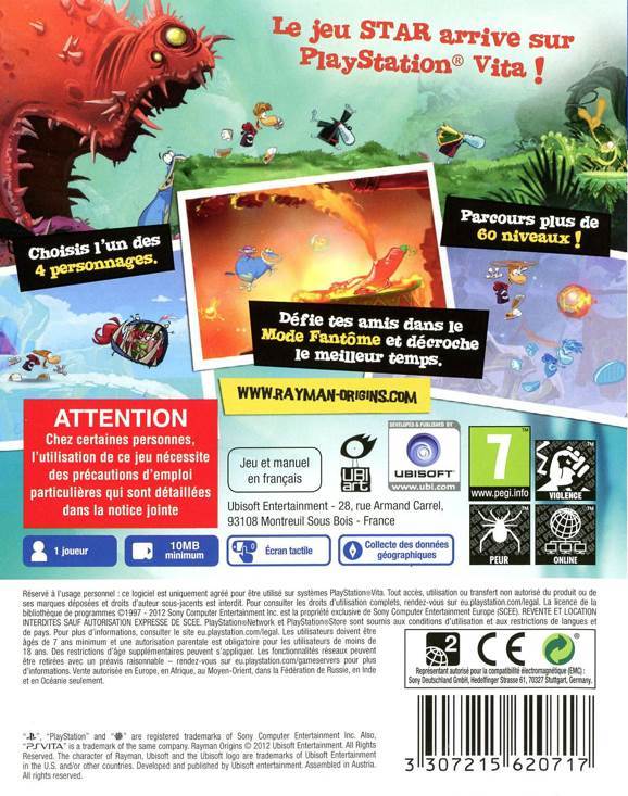 Rayman Origins - Sony PlayStation Vita (PS Vita) (Ubisoft - 1) video game collectible [Barcode 3307215623961] - Main Image 2