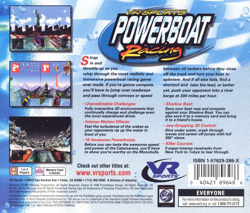 Vr Sports Powerboat Racing - Sony PlayStation (Interplay Productions Limited - 1-2) video game collectible [Barcode 5026102000439] - Main Image 2
