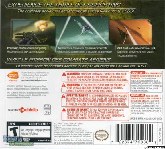 Ace Combat: Assault Horizon Legacy - Nintendo 3DS (Namco Bandai - 1) video game collectible [Barcode 722674700382] - Main Image 2