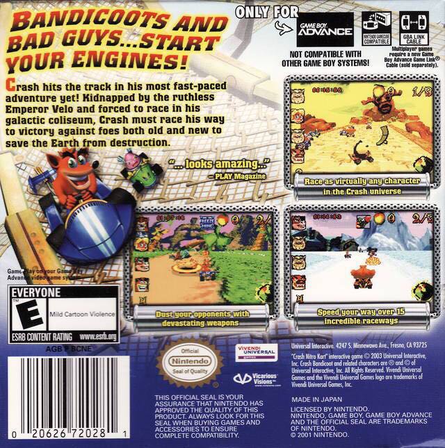 Crash Nitro Kart - Nintendo Game Boy Advance (GBA) (Vivendi Universal Interactive - 1) video game collectible [Barcode 020626720281] - Main Image 2