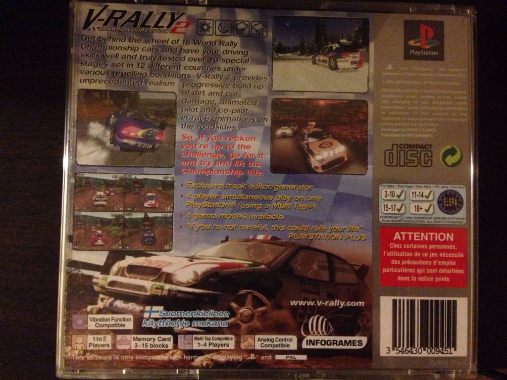 V-Rally 2 - Sony PlayStation (Infogames - 1-2) video game collectible [Barcode 3546430009451] - Main Image 2