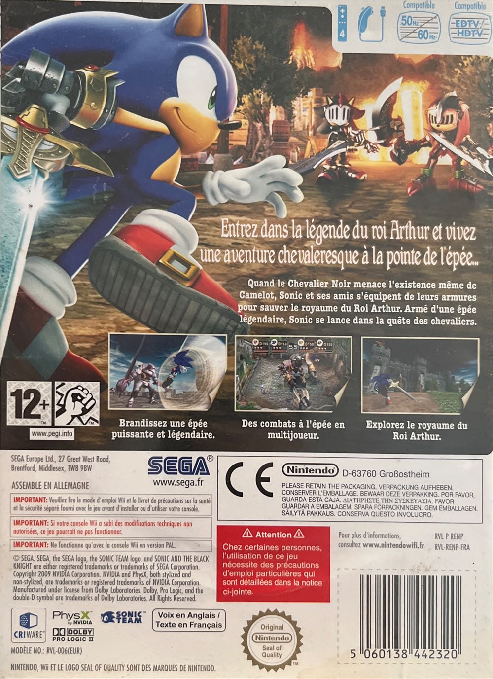 Sonic Et Le Chevalier Noir (SN) - Nintendo Wii (Sega - 1) video game collectible [Barcode 5060138442320] - Main Image 2