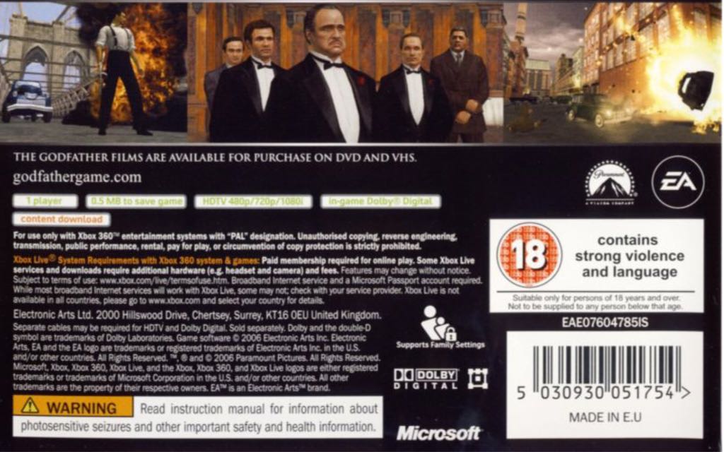 Gudfadern - Microsoft Xbox 360 (EA - 1) video game collectible [Barcode 5030945051756] - Main Image 2
