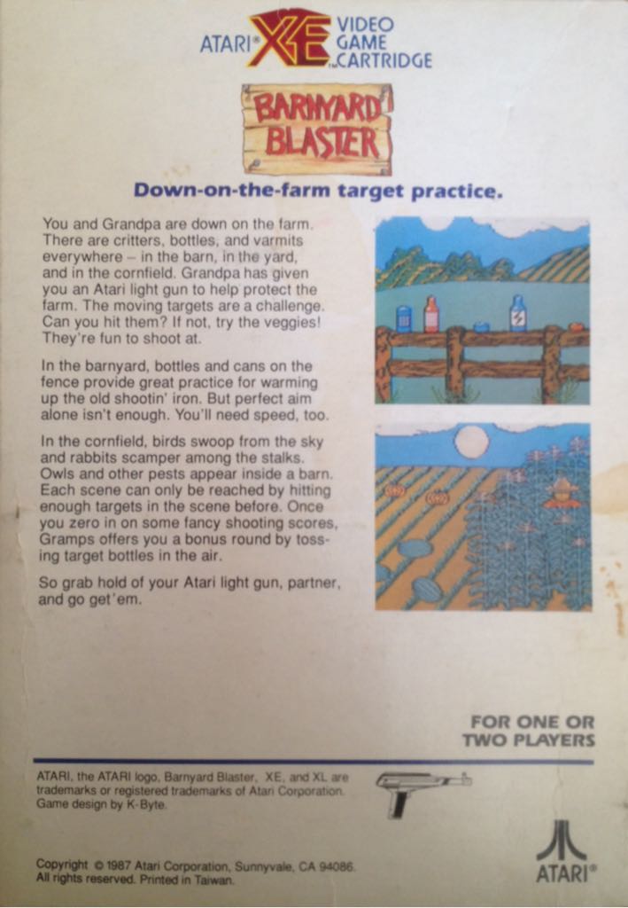 Barnyard Blaster - Atari XE (Atari Corp. - 1) video game collectible [Barcode 077000410177] - Main Image 2