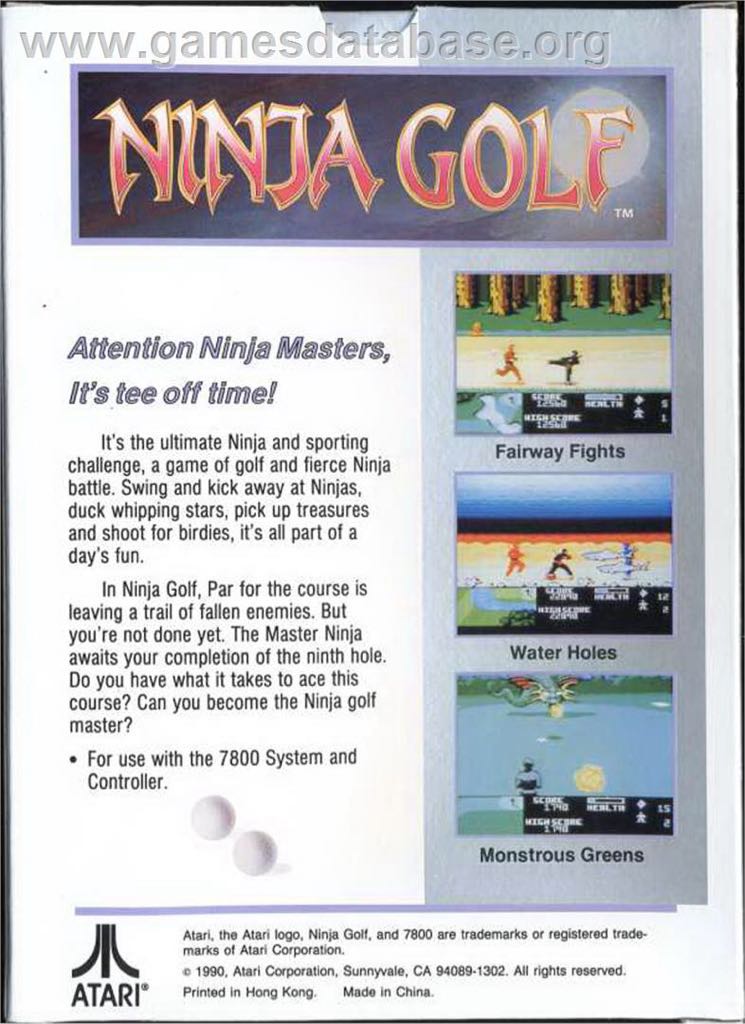 Ninja Golf - Atari 7800 (Atari Corporation - 1) video game collectible [Barcode 077000505163] - Main Image 2
