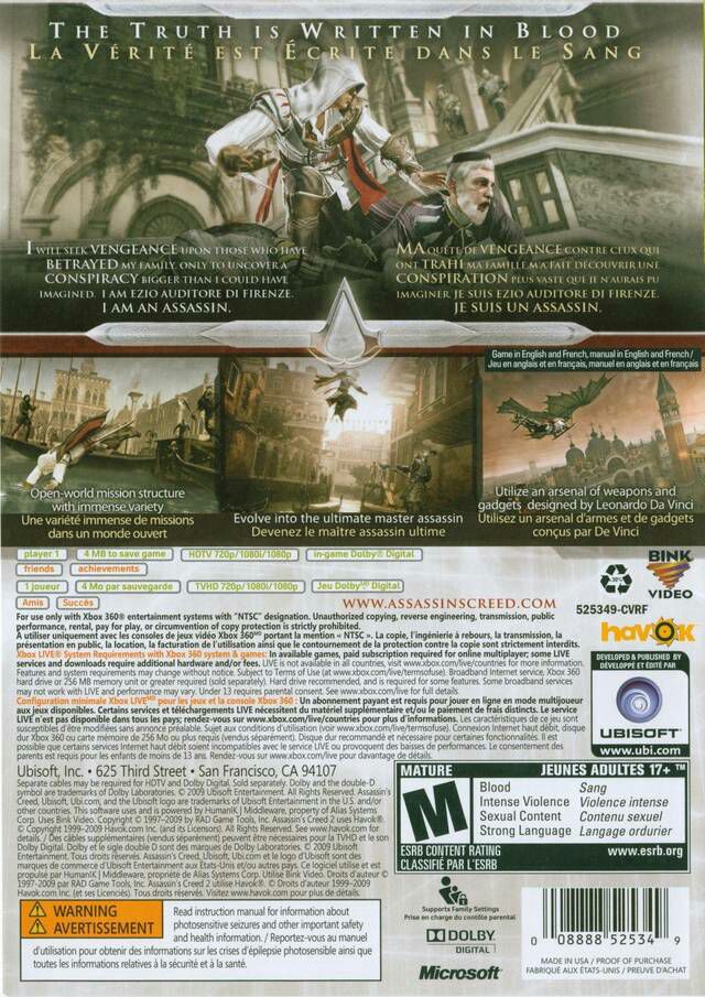 Assassin’s Creed II - Microsoft Xbox 360 (Ubisoft - 1) video game collectible [Barcode 068288525349] - Main Image 2