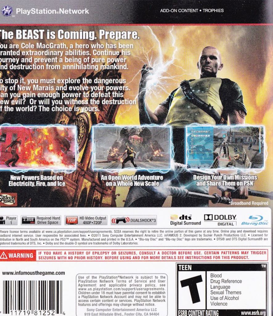 inFAMOUS 2 - Sony PlayStation Network (PSN) (Sony Computer Entertainment - 1) video game collectible [Barcode 711719107996] - Main Image 2