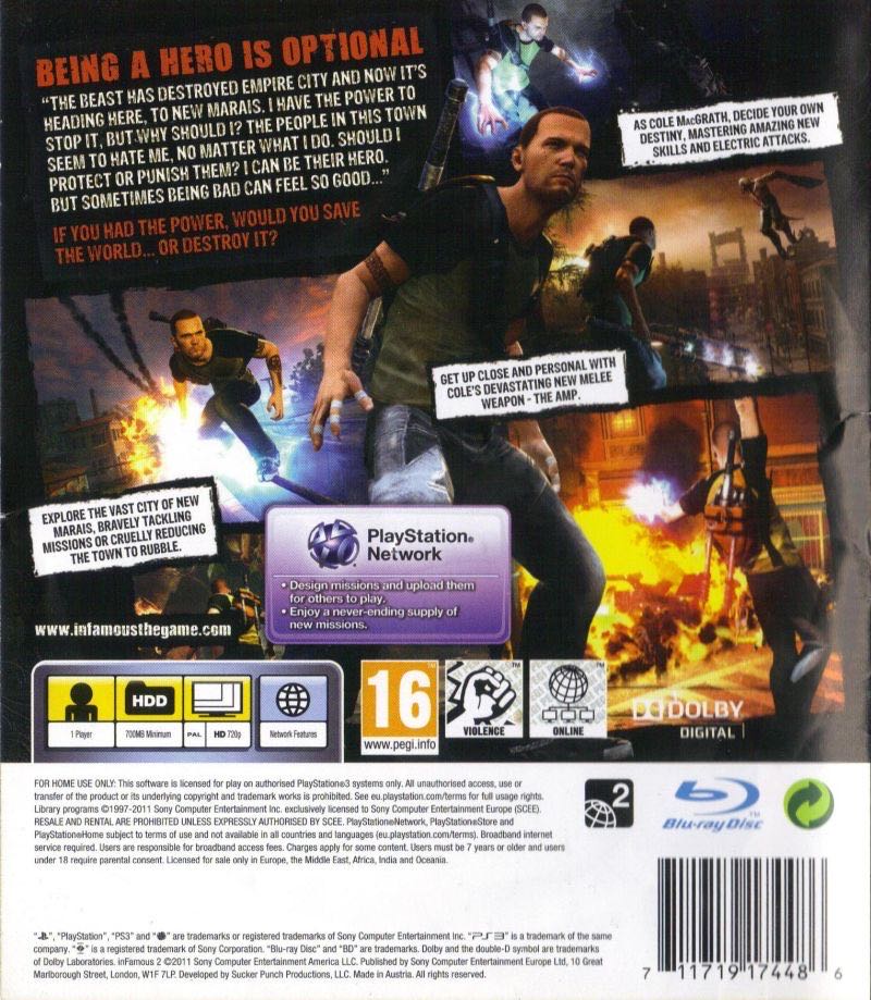 InFamous 2 - Sony PlayStation 3 (PS3) (SCEA - 1) video game collectible [Barcode 711719175285] - Main Image 2