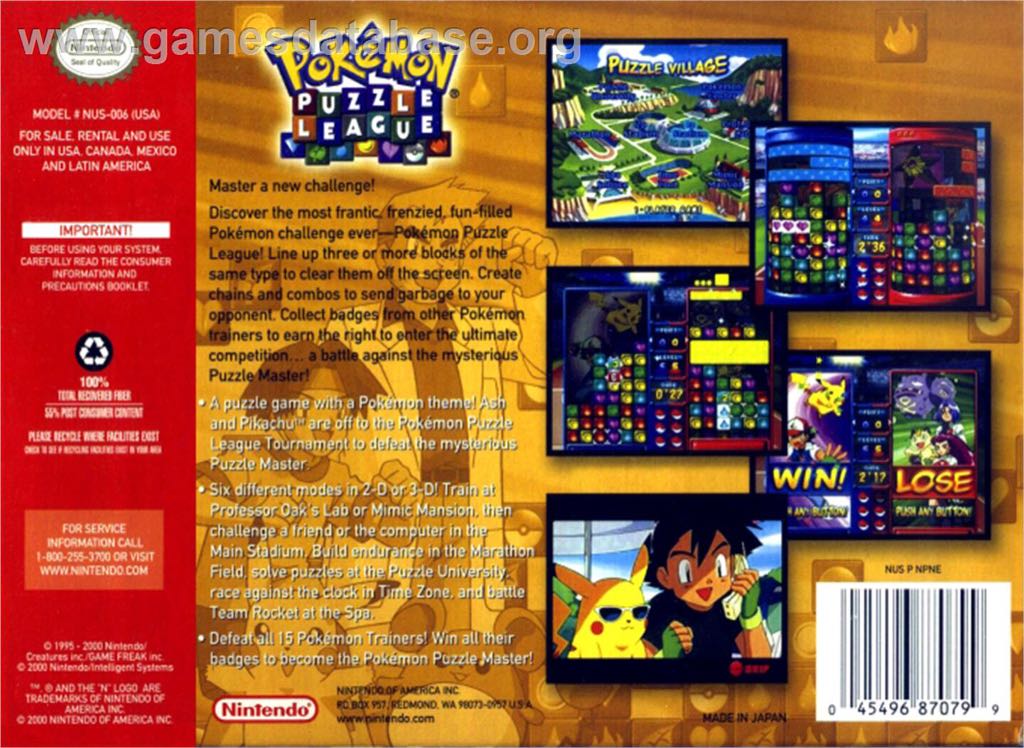 Pokemon Puzzle League - Nintendo 64 (N64) (Nintendo - 2) video game collectible [Barcode 045496870799] - Main Image 2
