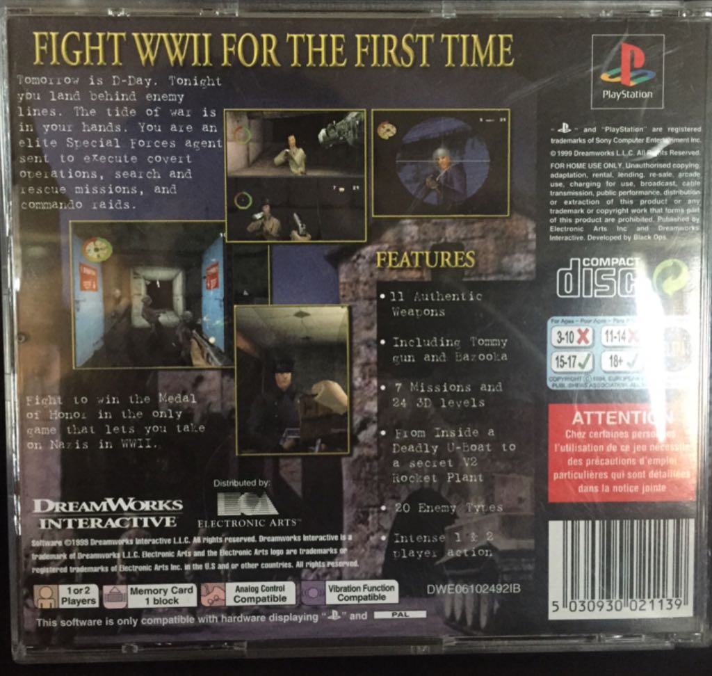 Medal of Honor - Sony PlayStation (Electronic Arts - 2) video game collectible [Barcode 5030930021139] - Main Image 2