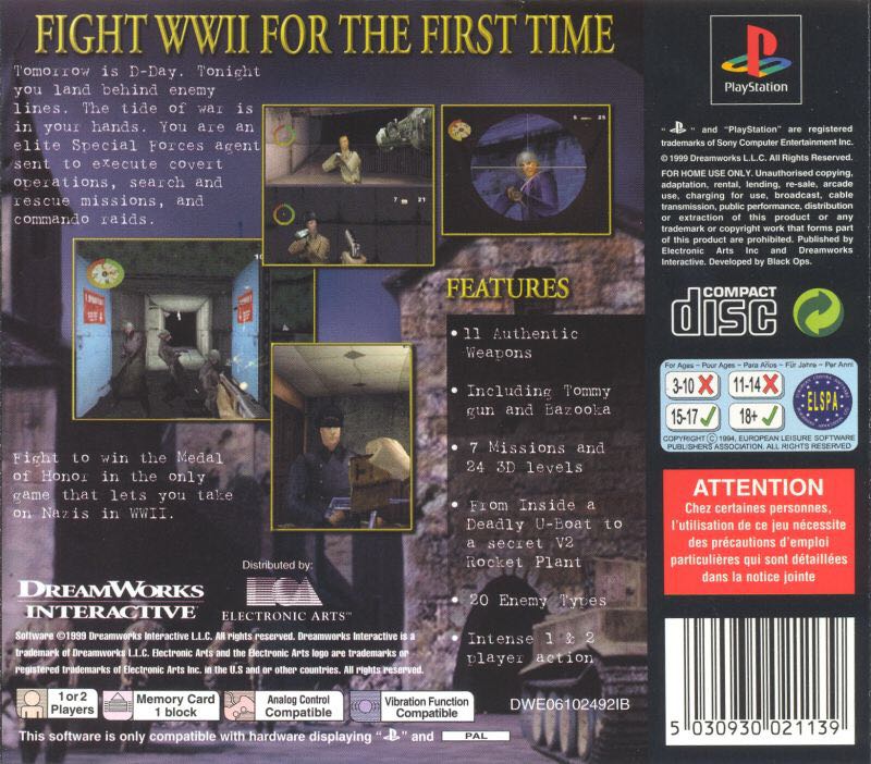 Medal Of Honor - Sony PlayStation (Electronic Arts/EA Games - 2) video game collectible [Barcode 5030930025342] - Main Image 2