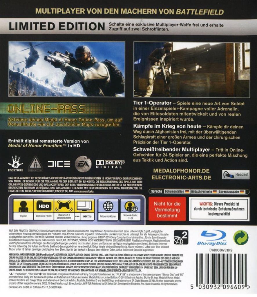 Medal Of Honor - Sony PlayStation 3 (PS3) (Electronic Arts - 1) video game collectible [Barcode 5030930088415] - Main Image 2