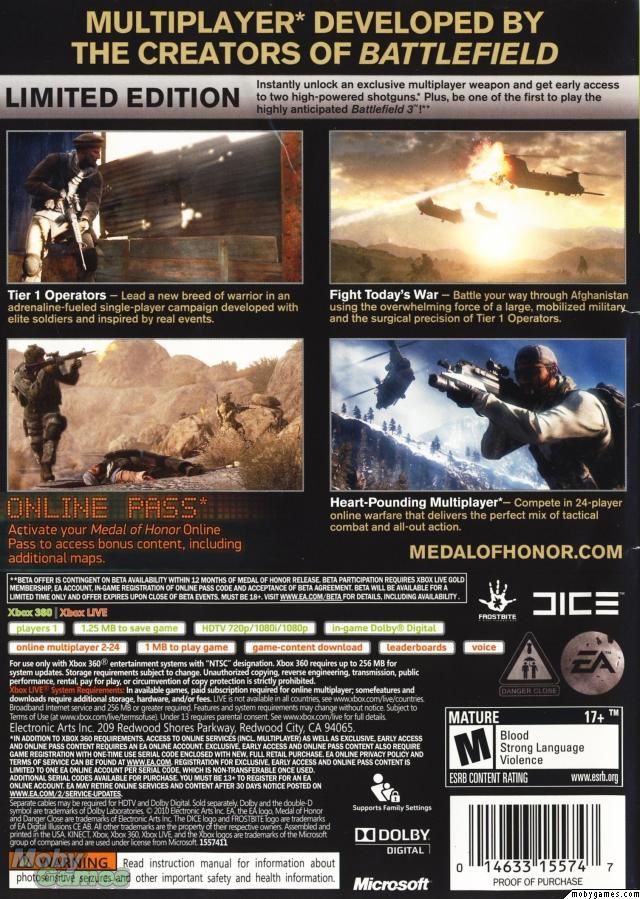 Medal Of Honor - Limited Edition - Microsoft Xbox 360 (Electronic Arts/EA Games - 1) video game collectible [Barcode 5030930096649] - Main Image 2