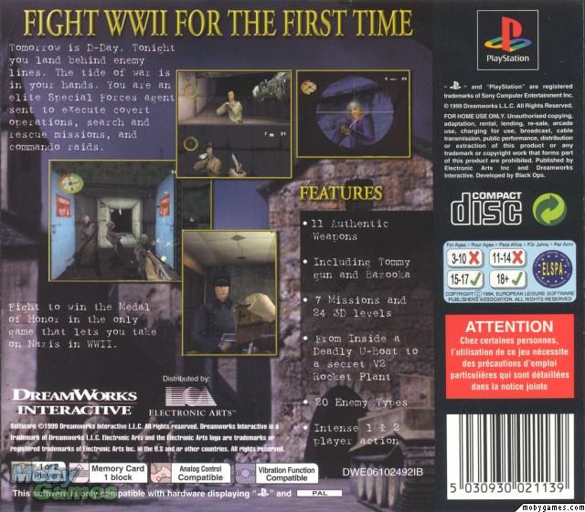 MEDAL OF HONOR - Sony PlayStation ((EA) Electronic Arts - 1-2) video game collectible [Barcode 5030931025341] - Main Image 2