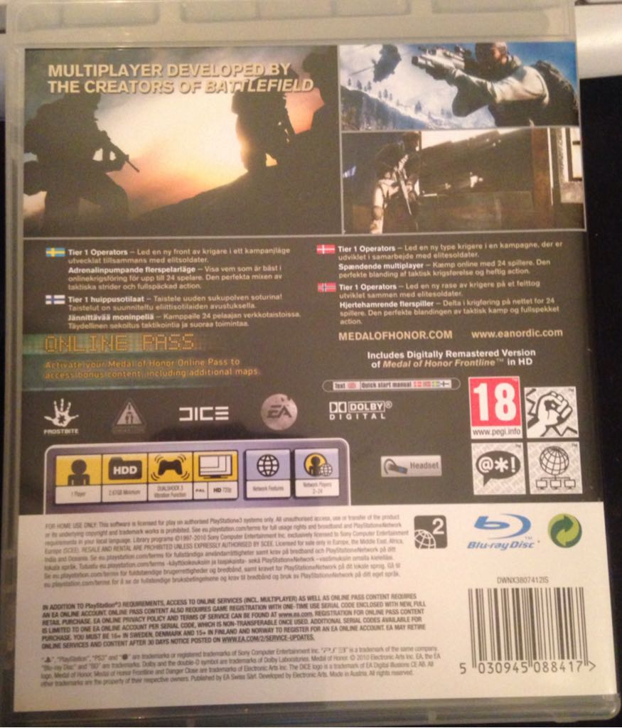 MEDAL OF HONOR - Sony PlayStation 3 (PS3) ((EA) Electronic Arts - 2-24) video game collectible [Barcode 5030945088417] - Main Image 2