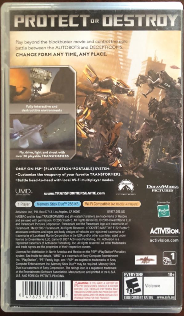 Transformers: The Game - Sony PlayStation Portable (PSP) (Activision - 1-4) video game collectible [Barcode 047875819771] - Main Image 2