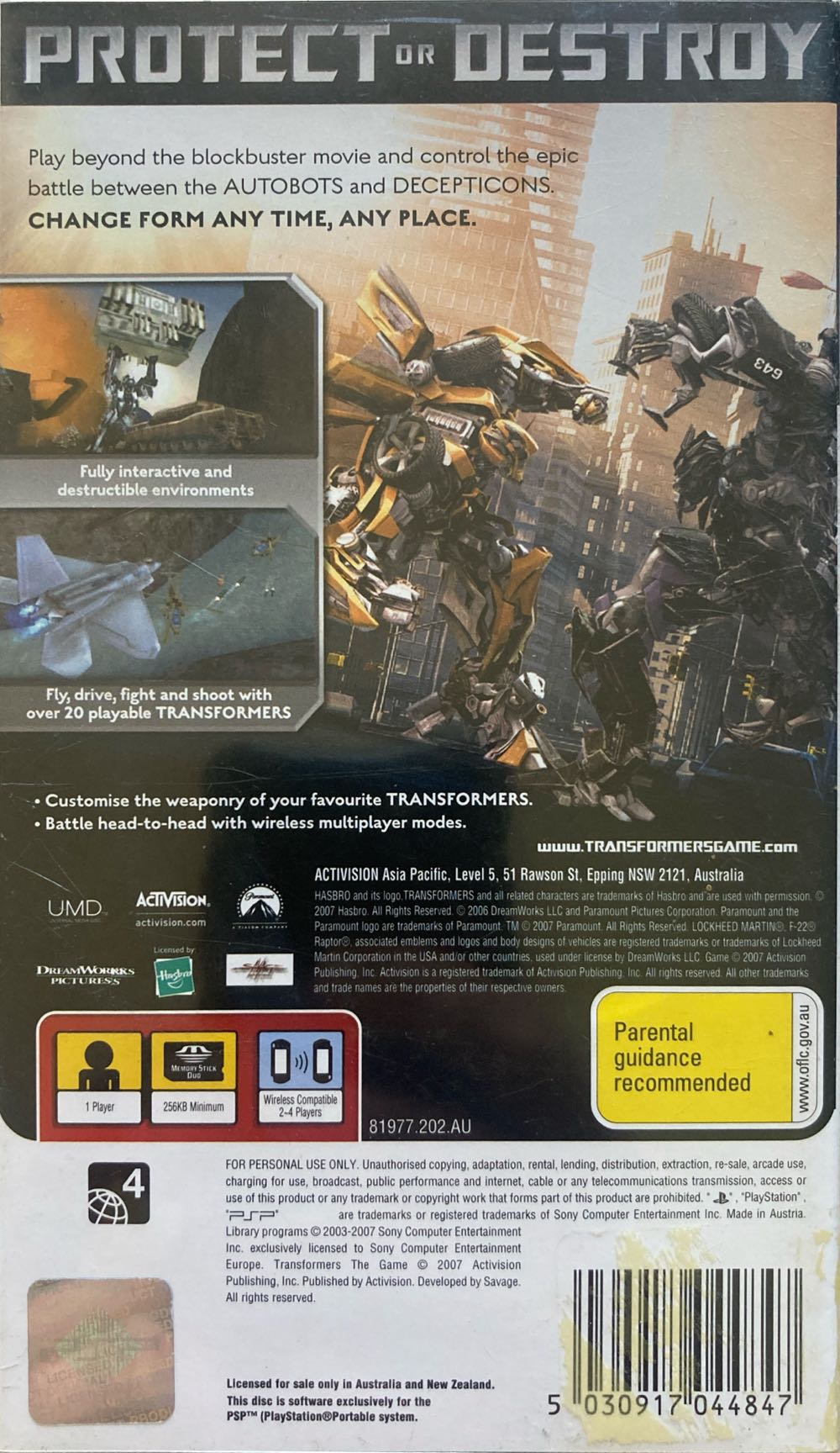 Transformers 1: The Game - Sony PlayStation Portable (PSP) (Activision - 1) video game collectible [Barcode 5030917044847] - Main Image 2