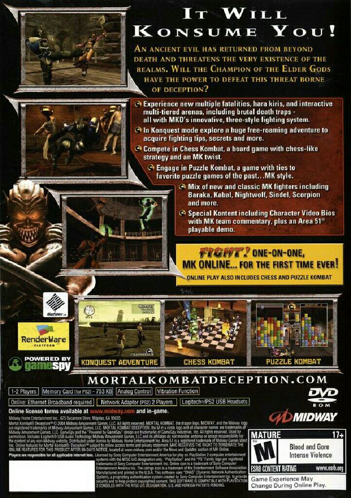 Mortal Kombat : Deception - Sony PlayStation 2 (PS2) (Midway - 2) video game collectible [Barcode 5037930071775] - Main Image 2