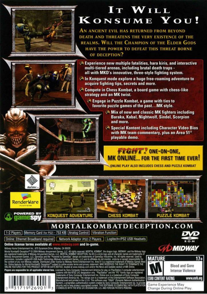 Mortal Kombat: Deception - Sony PlayStation 2 (PS2) (Midway - 2) video game collectible [Barcode 5037930072048] - Main Image 2