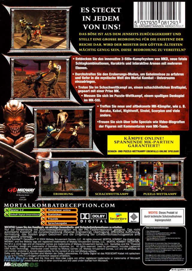 Mortal Kombat: Deception - Microsoft Xbox (Midway - 1-2) video game collectible [Barcode 5037930081330] - Main Image 2