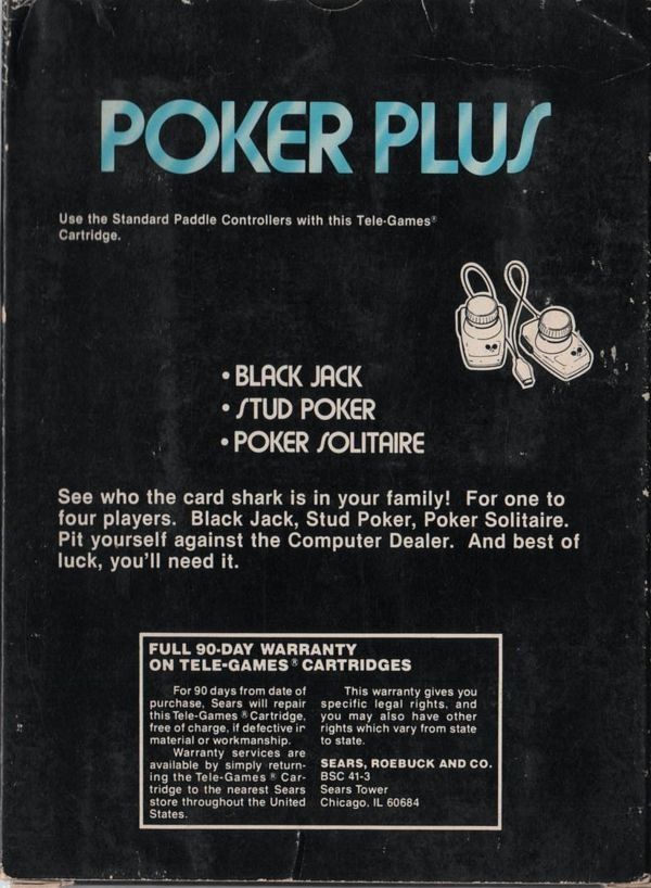 Poker Plus - Atari 2600 (Sears Tele-Games) video game collectible - Main Image 2