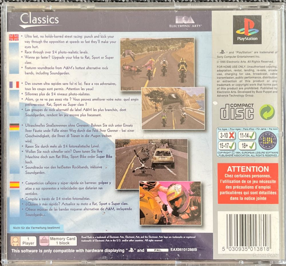 Road Rash - Sony PlayStation (Electronic Arts/EA Games - 1) video game collectible [Barcode 5030935013818] - Main Image 2