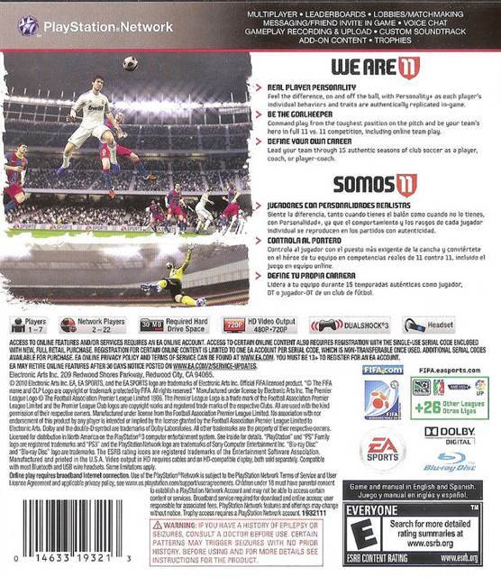 FIFA 11 - Sony PlayStation 3 (PS3) (Ea Sports - 7) video game collectible [Barcode 014633193213] - Main Image 2