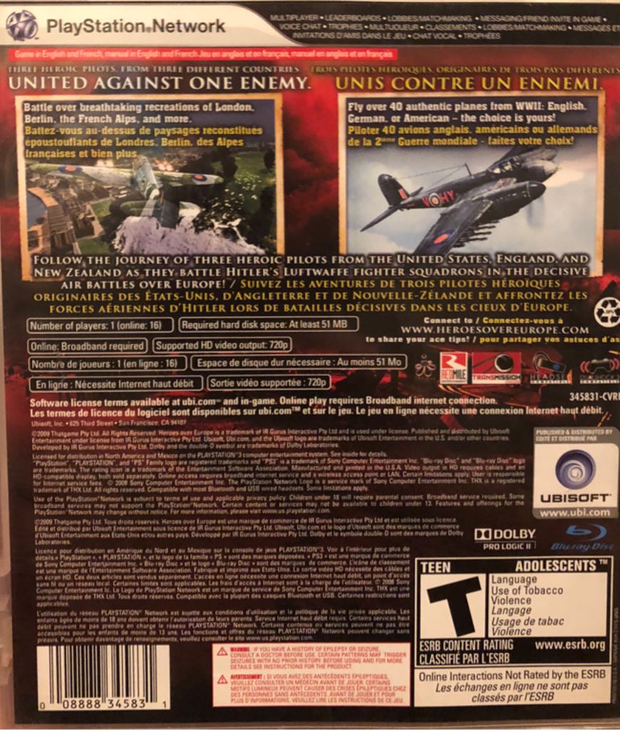HEROES OVER EUROPE - Sony PlayStation 3 (PS3) (Ubisoft) video game collectible [Barcode 3307211688346] - Main Image 2