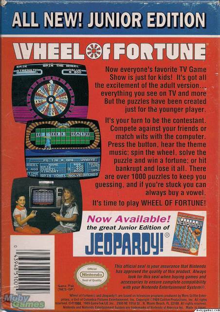 Wheel Of Fortune: Junior Edition - Nintendo Entertainment System (NES) (GameTek - 2) video game collectible [Barcode 043948510019] - Main Image 2