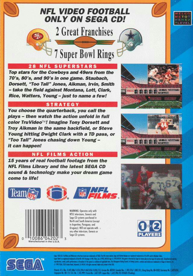 NFL’s Greatest: San Francisco Vs. Dallas 1978-1993 - Sega CD (Sega - 1-2) video game collectible [Barcode 010086042023] - Main Image 2