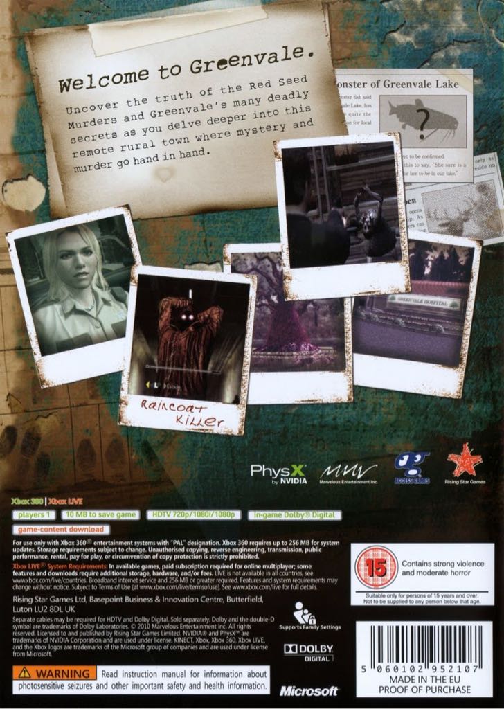 Deadly Premonition - Microsoft Xbox 360 (Rising Star Games - 1) video game collectible [Barcode 5060102952107] - Main Image 2