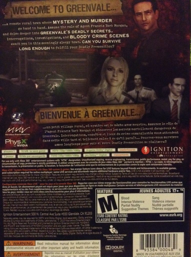 Deadly Premonition - Microsoft Xbox 360 (Ignition Entertainment - 1) video game collectible [Barcode 893384000489] - Main Image 2